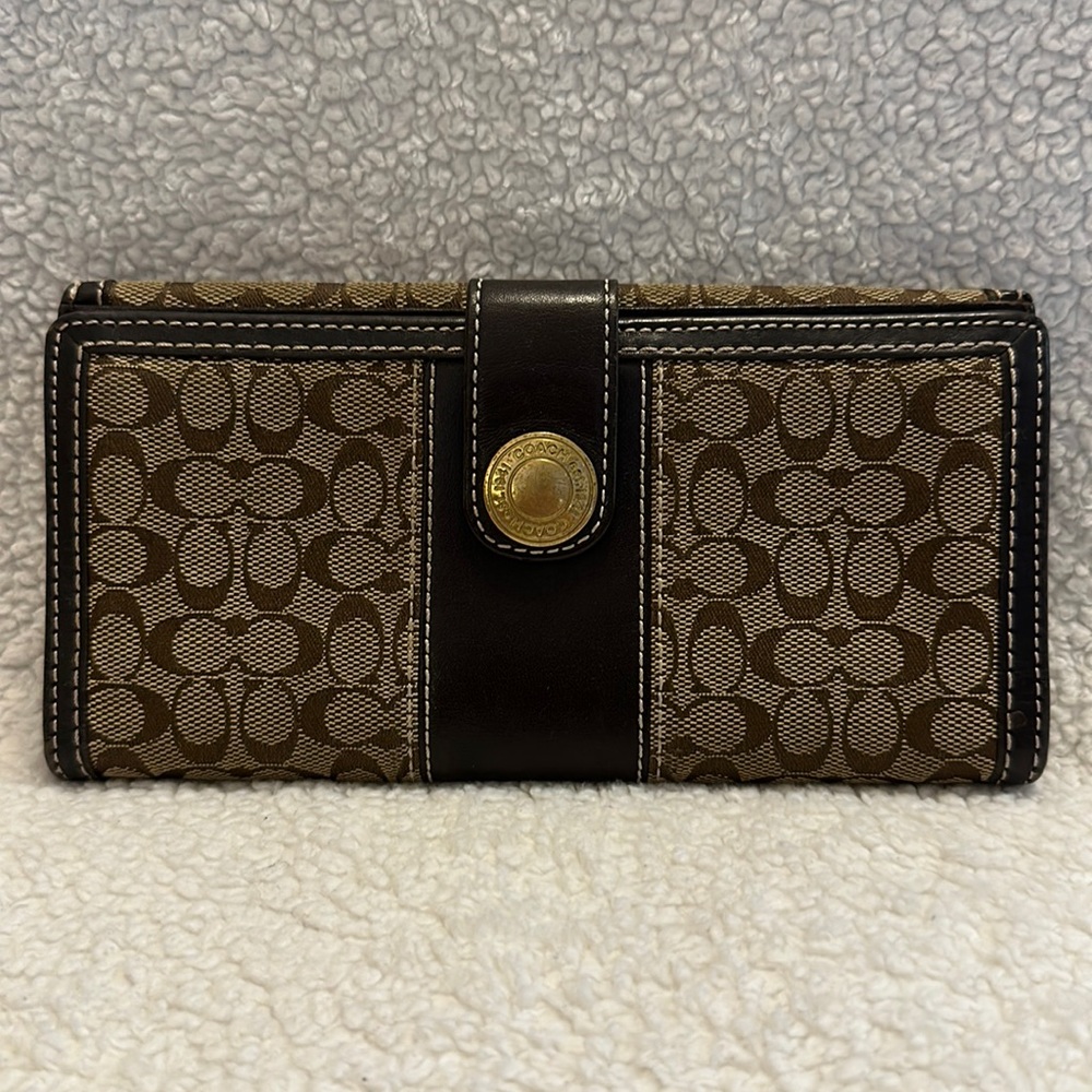 EUC Coach Wallet with external snap pocket + 16 card slots